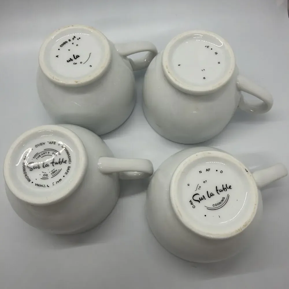 Sur La Table Demitasse Cups With Saucers White Fine Porcelain Set of 4 Espresso